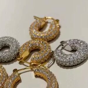 Baby Amalfi Pave Crystal Hoops Gold Earrings